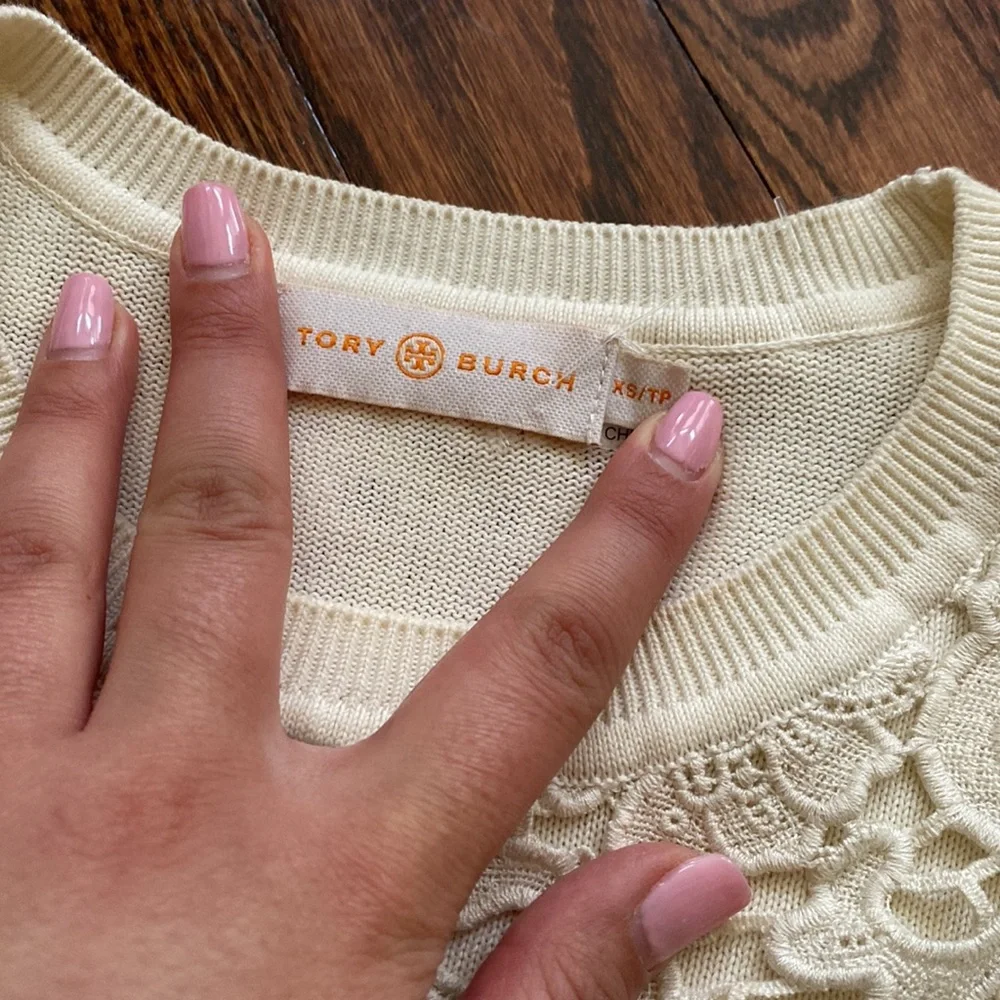 Tory Burch Cream Lace Knit Sweater